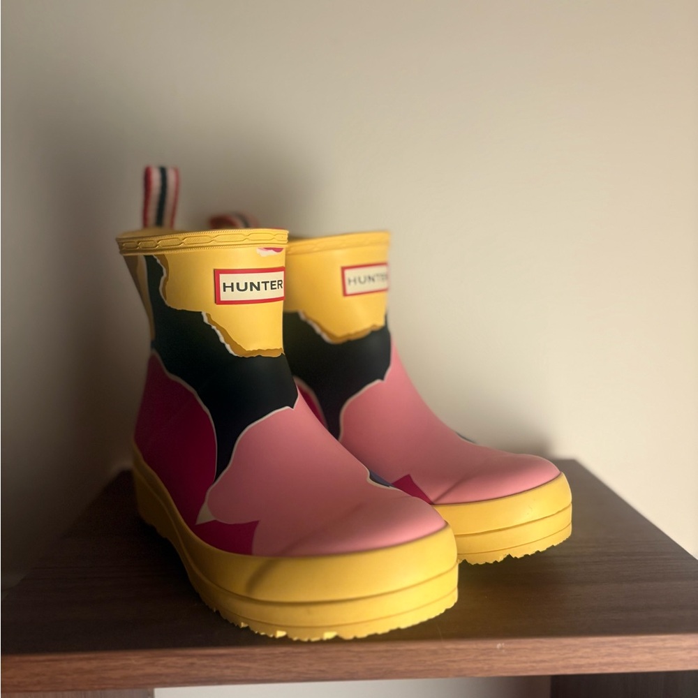 Hunter Pink and Yellow Rain Boots